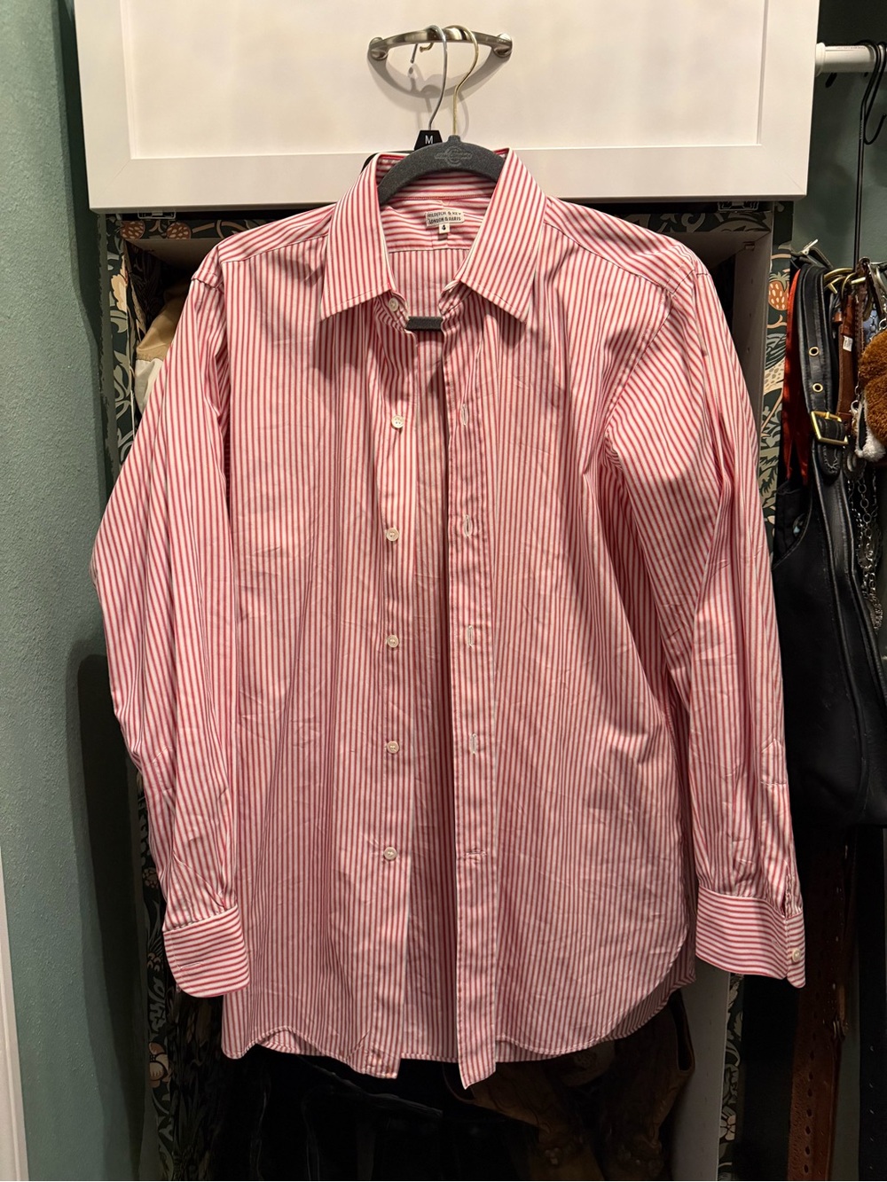 Vintage hilditch & key Men's Red & White Stripe Button-Down Shirt - Unbranded